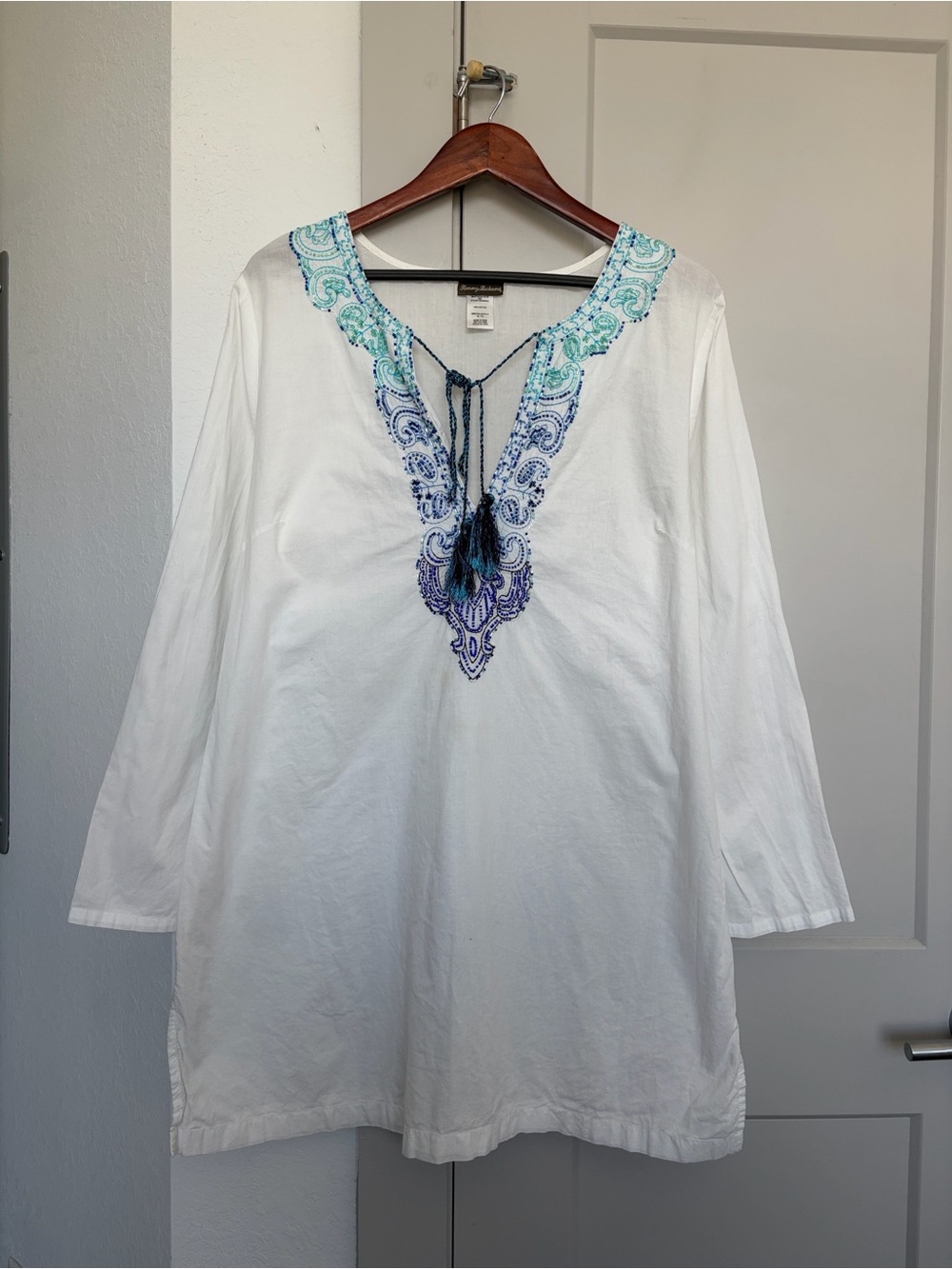 TOMMY BAHAMA BEADED BEACH TUNIC COVER UP WHITE WOMENS XL
